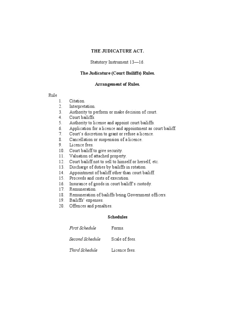 Court Bailiff Rules Si 13 16 PDF License Magistrate