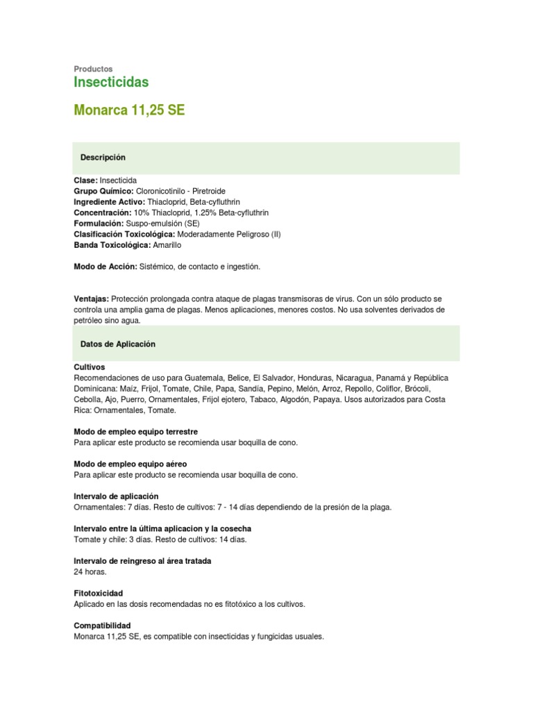 Insecticida Monarca 11.25 SE: Uso y Dosis | PDF | Vómitos | Agua