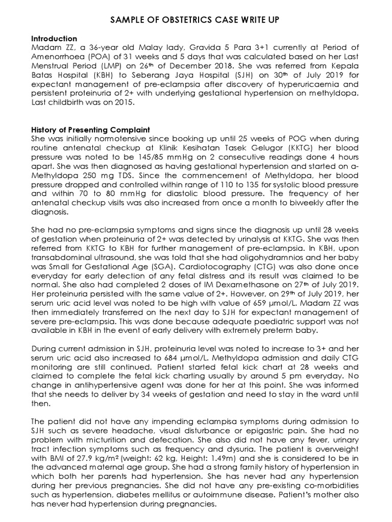 Obstetrics Case Study: Pre-Eclampsia Management | PDF | Hypertension ...