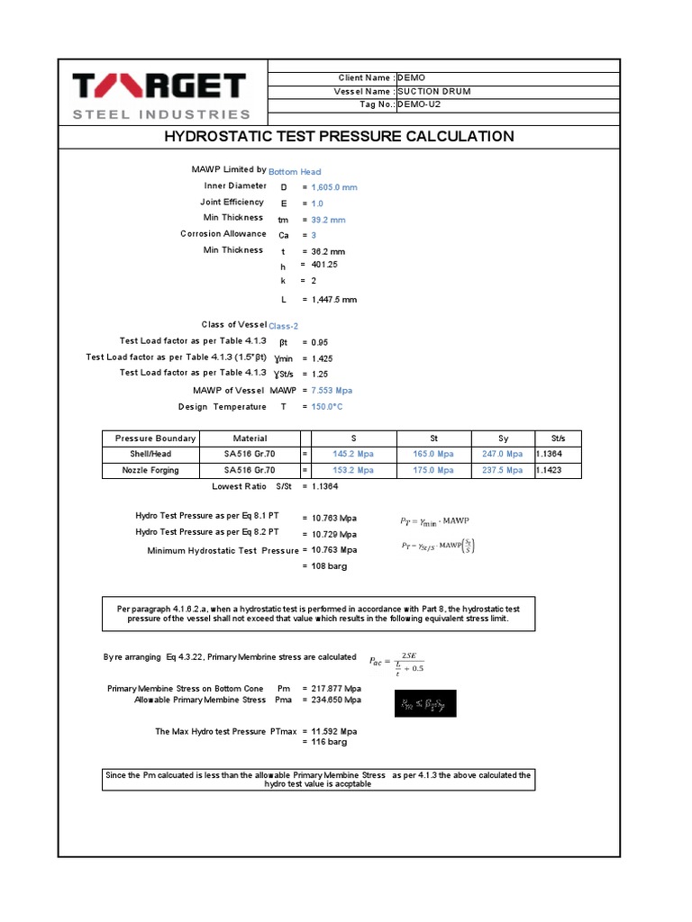 Hydrostatic Test Pressure Calculation | PDF | Pascal (Unit) | Pressure