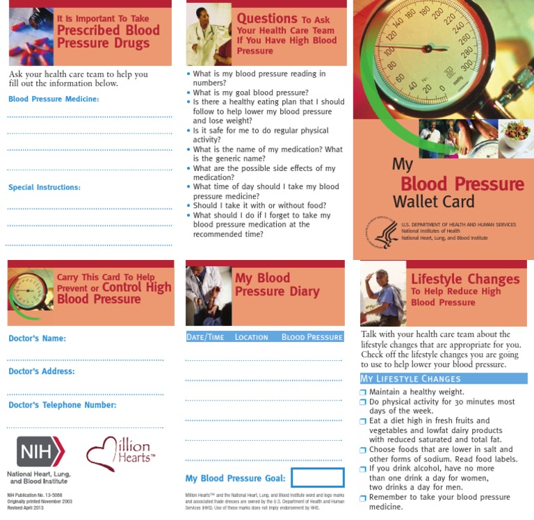 Blood Pressure My Wallet Card PDF Healthy Diet Blood