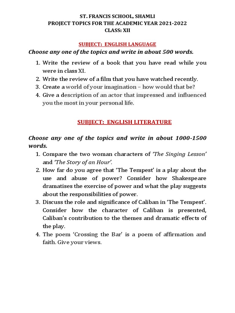 Choose Any One of The Topics and Write in About 500 Words | PDF