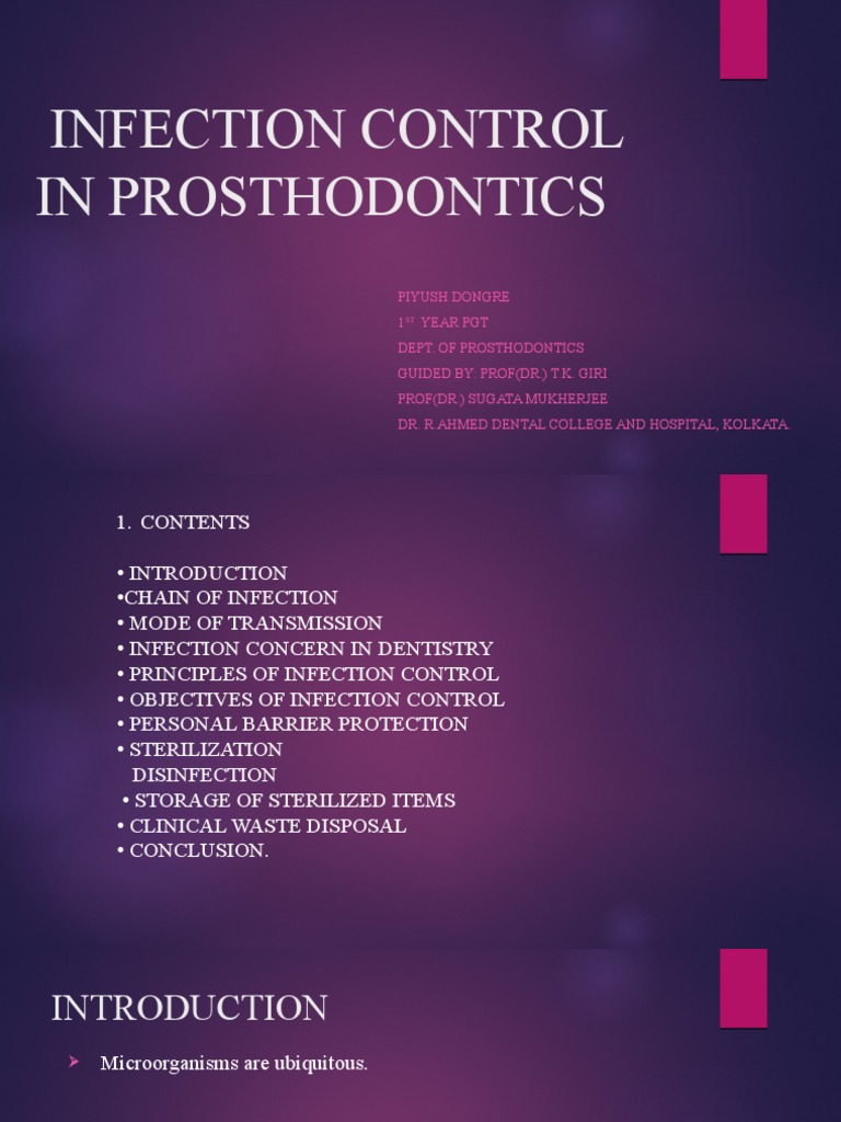 Infection Control in Prosthodontics PDF Sterilization (Microbiology