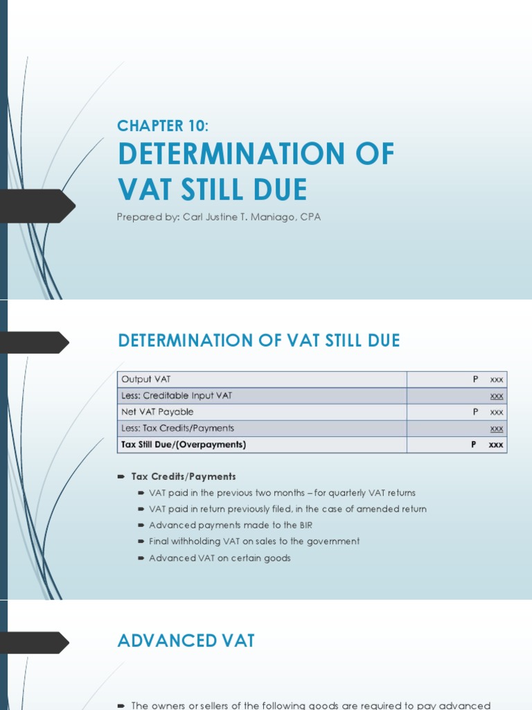 Chapter 10 Determination of Vat Still Due PDF Value Added Tax Invoice