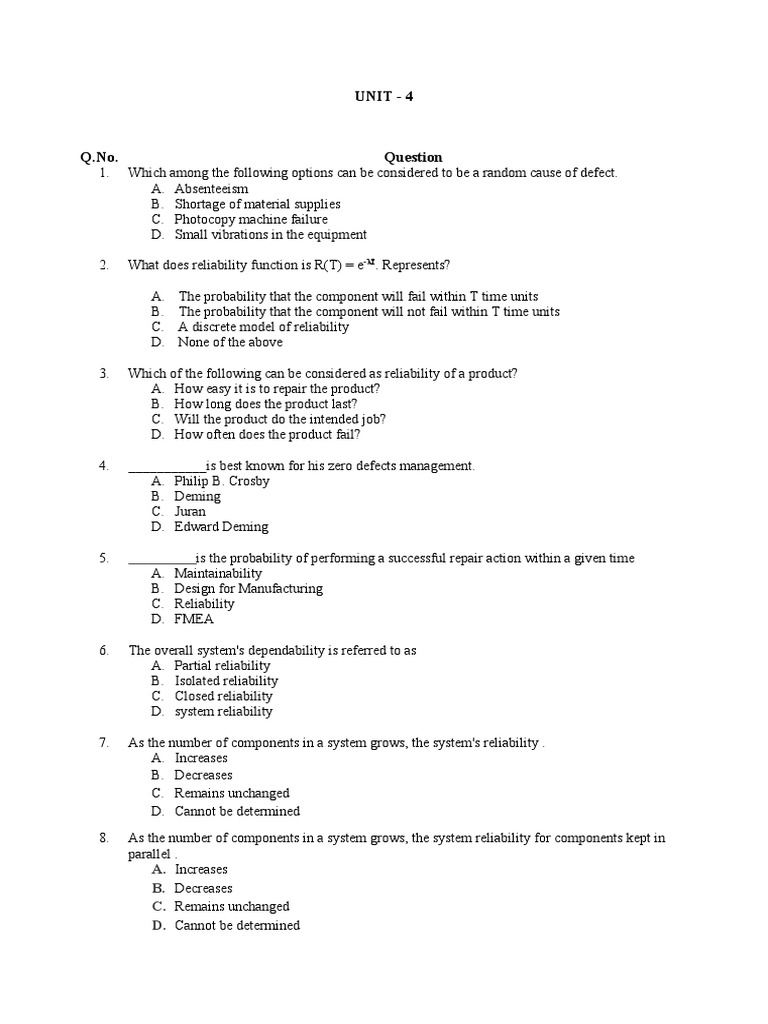 Reliability and Defect Management Quiz | PDF | Reliability Engineering ...