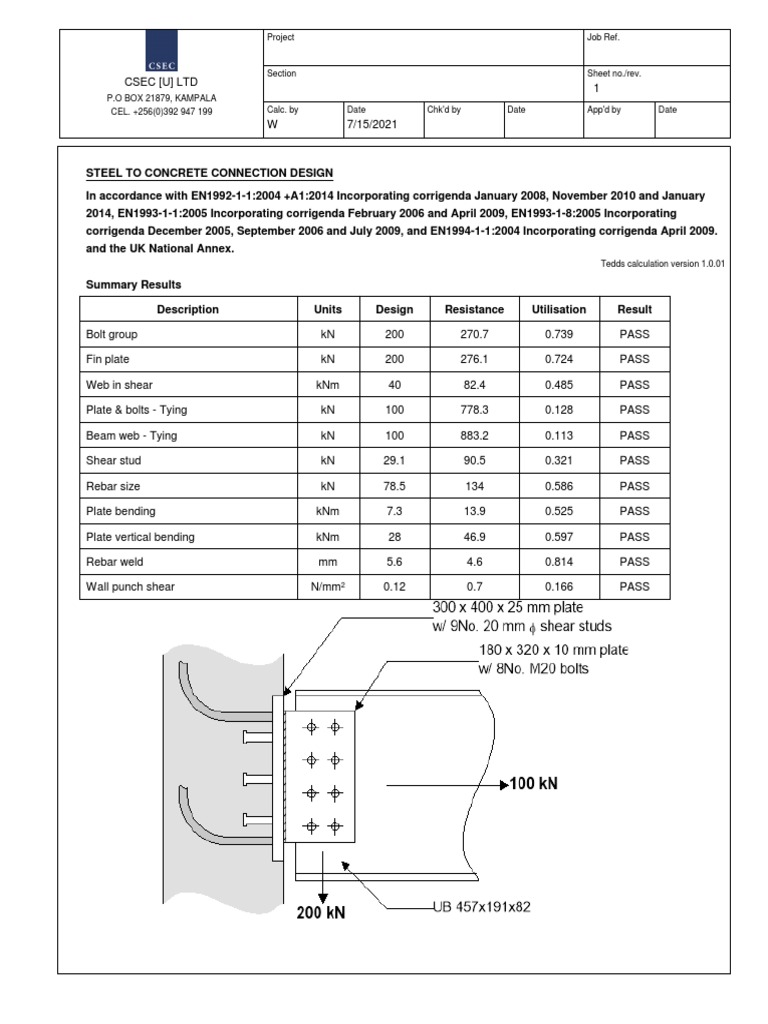 Steel to Concrete Connection Design | PDF | Bending | Beam (Structure)