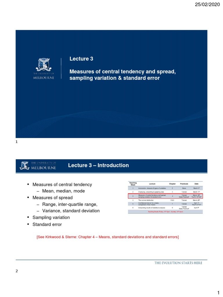 Lecture 3 (2 Slides Per Page) PDF Standard Error Mean