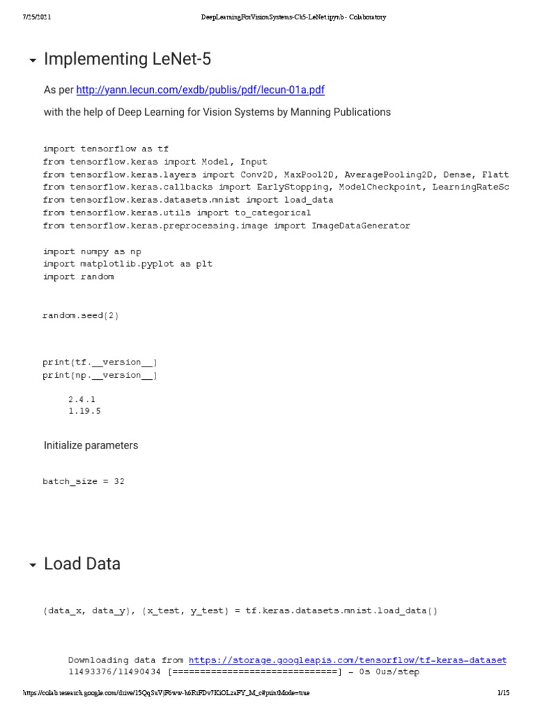 Implementing Lenet-5: As Per With The Help of Deep Learning For Vision ...