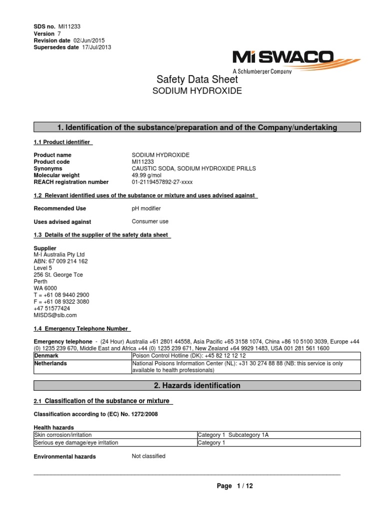 Caustic Soda Sds PDF Firefighting Toxicity