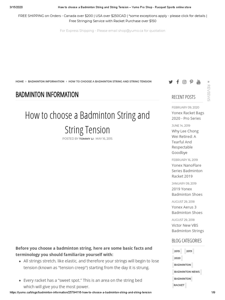 How To Choose A Badminton String and String Tension | PDF | Racquet ...