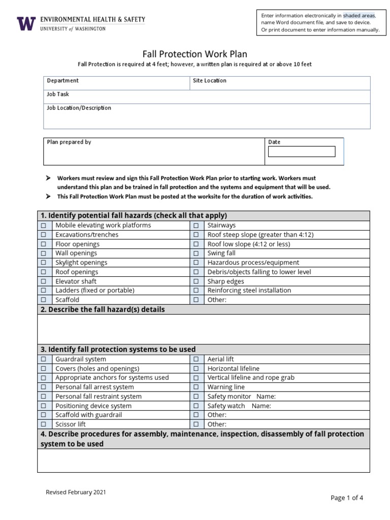 Fall Protection Work Plan PDF Nature