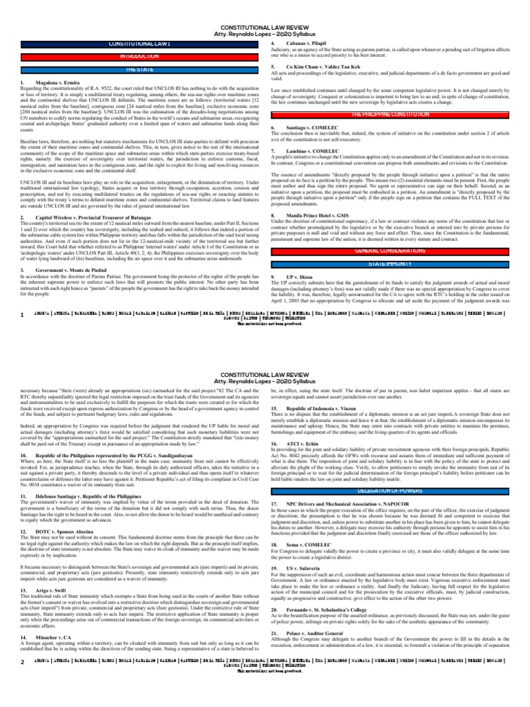 Constitutional Law Review 2020 Syllabus | PDF | Separation Of Powers ...