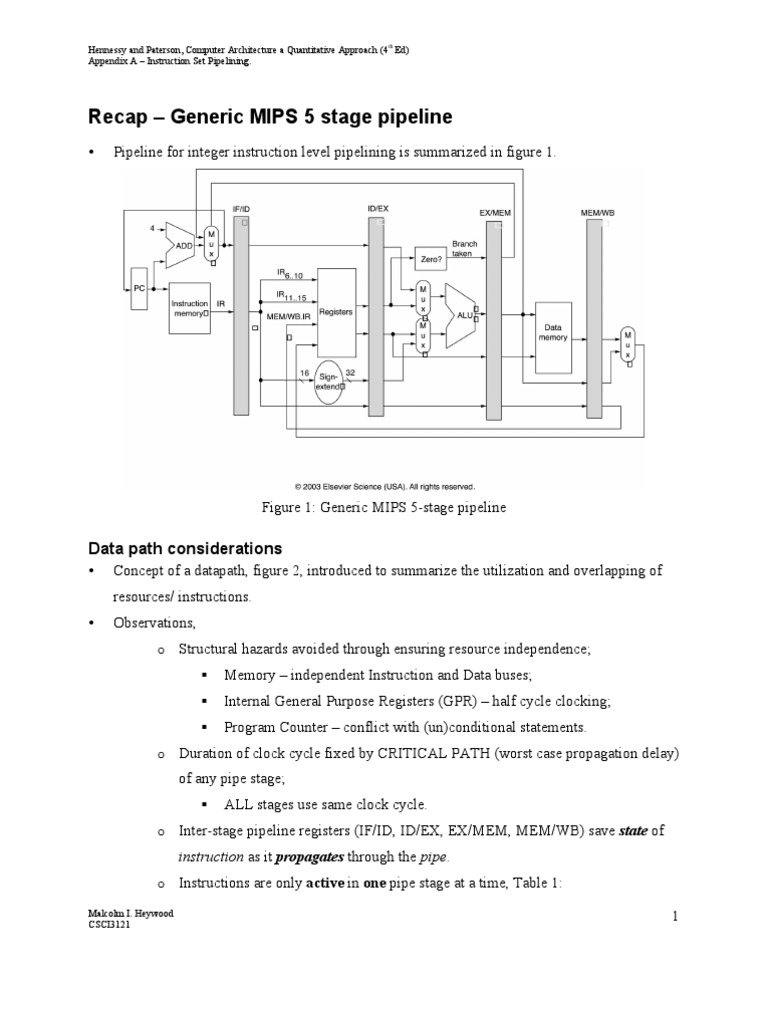 MIPS 5-Stage Pipeline Overview | PDF