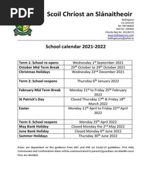 school calendar 2021-2022