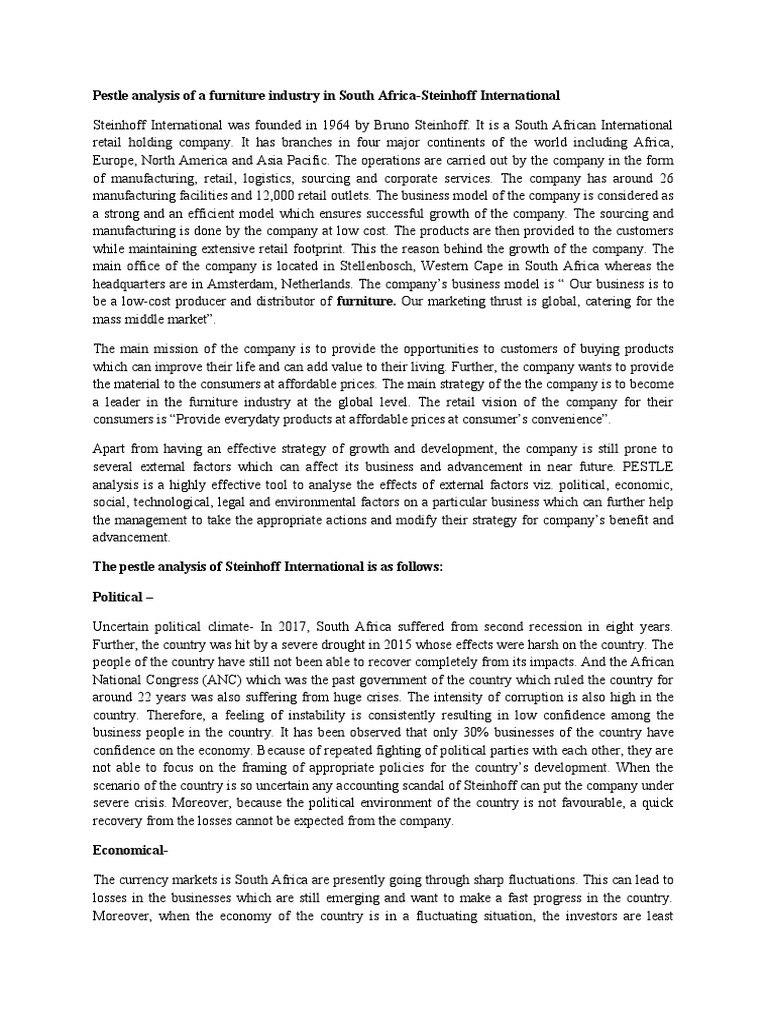 Pestle Analysis of A Furniture Industry in South Africa PDF Retail
