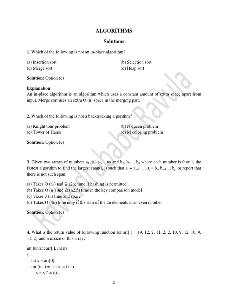 Algorithms Solutions: 1 2 3 1 2 N I I+1 J I I+1 J | Download Free PDF ...