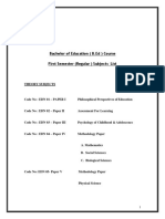 Bachelor of Education (B.Ed) Course First Semester (Regular) Subjects List