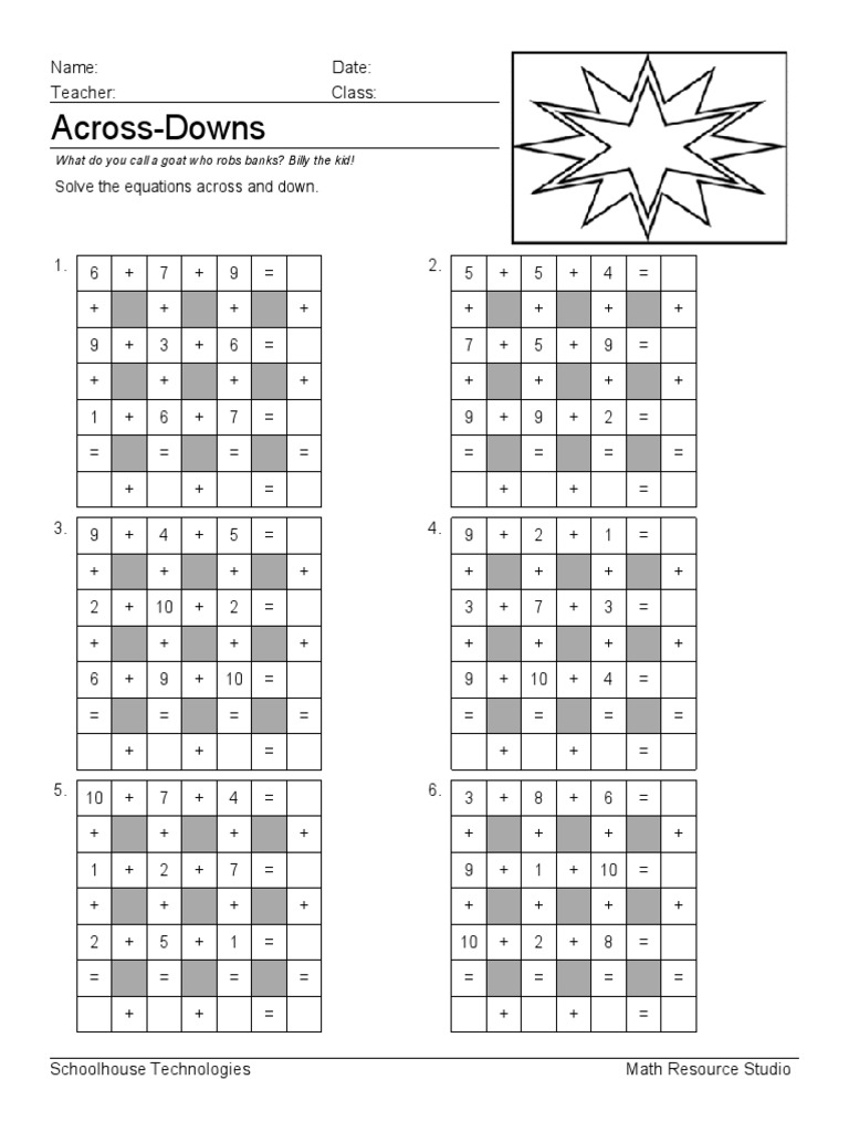 Basic Addition Across-Downs | PDF