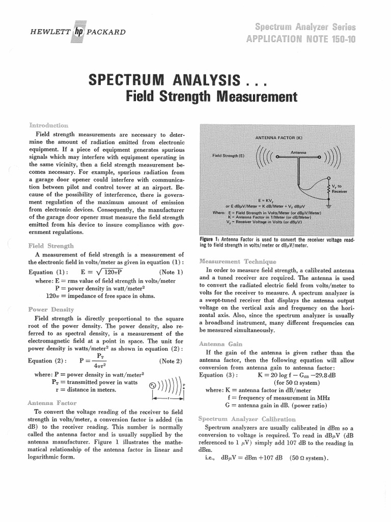 HewlettPackard AN15010 Spectrum Analysis Field Strenght Measurement PDF Antenna