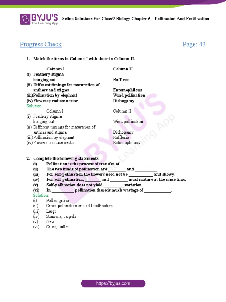Selina Solutions For Class 9 Biology Chapter 5 Pollination and ...