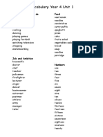 Vocabulary Year 4 Unit 1: Favourite Things To Do Food