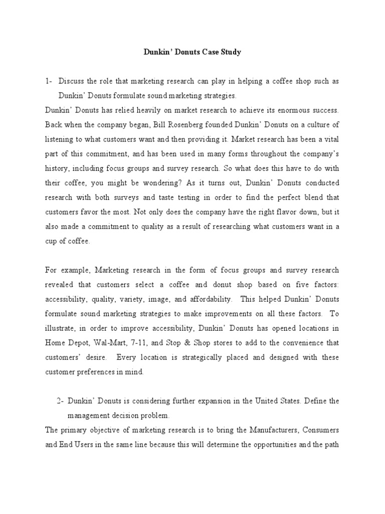 Dunkin' Donuts Case Study PDF Marketing Research Retail