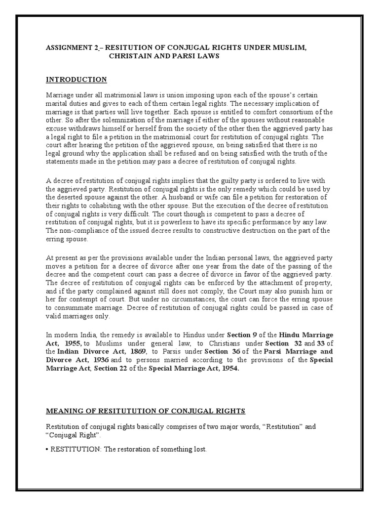 Family Law Conjugal Rights | PDF | Husband | Marriage