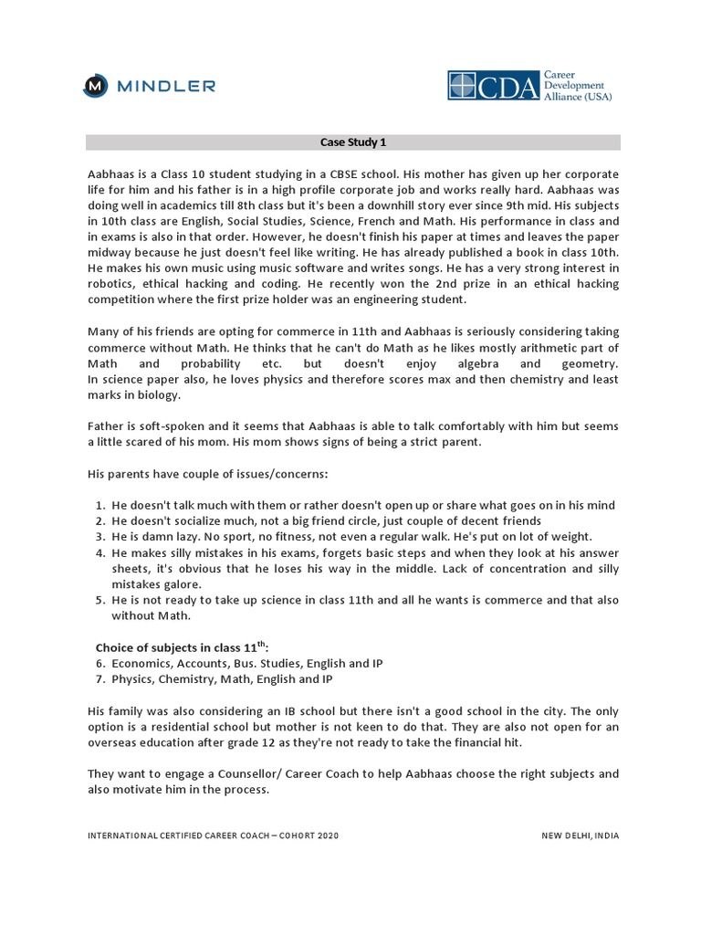 Case Study 1: Choice of Subjects in Class 11 | PDF | Teaching ...