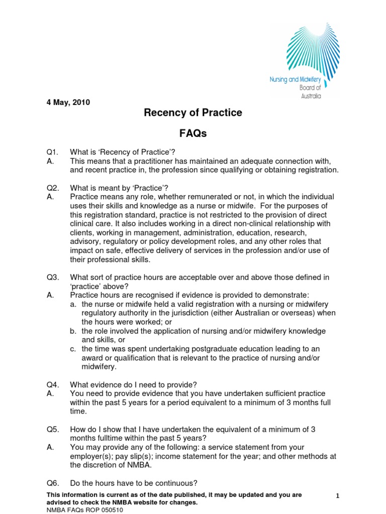 FAQ Recency of Practice PDF Midwife Nursing