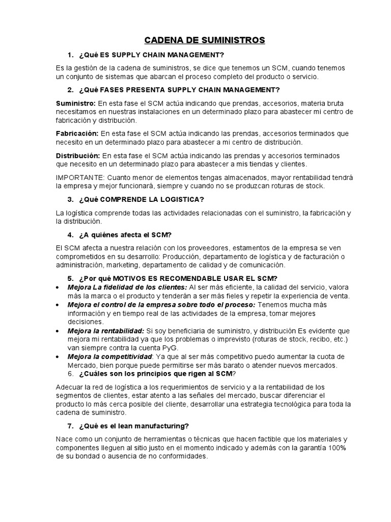 Cadena de Suministros | PDF | Gestión de la cadena de suministro ...