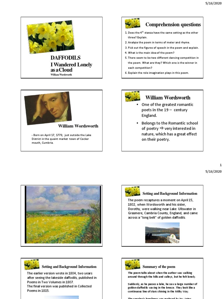 Daffodils I Wandered Lonely As Acloud Comprehension Questions PDF