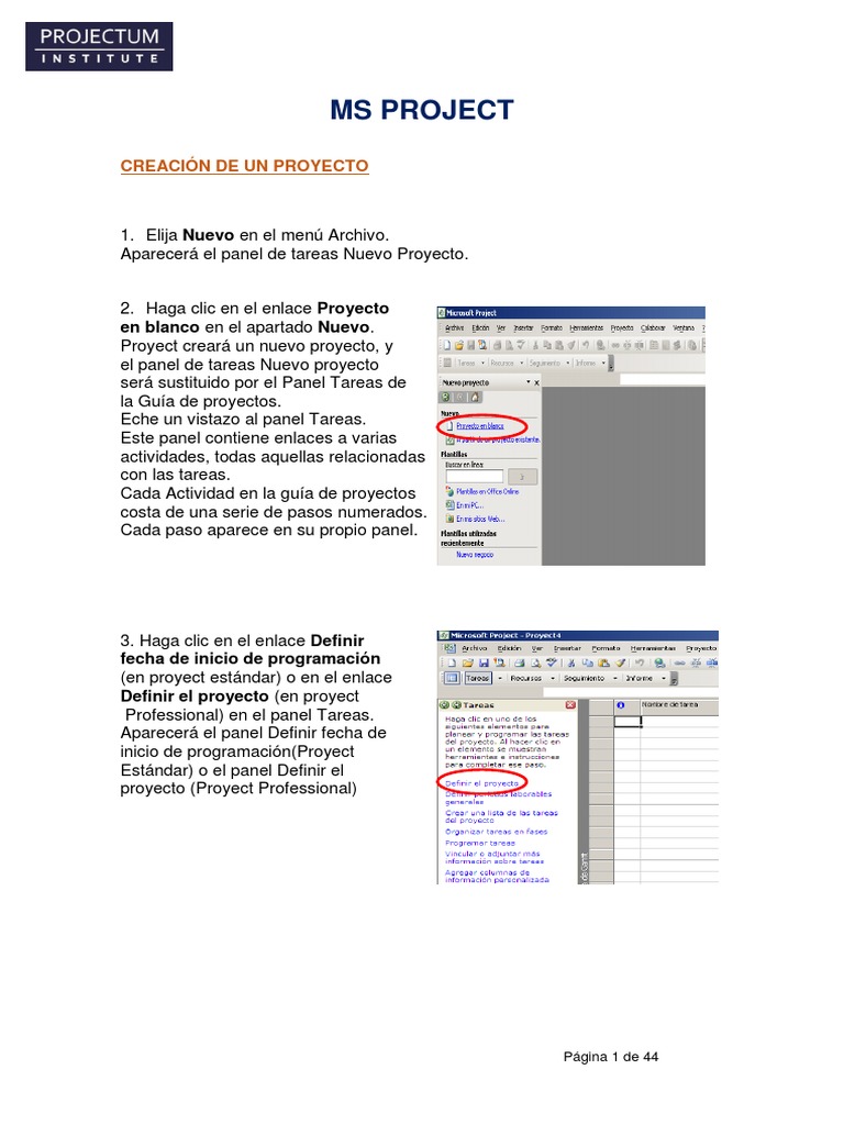 Creación y Modificación de Proyectos en MS Project | PDF | Ventana ...