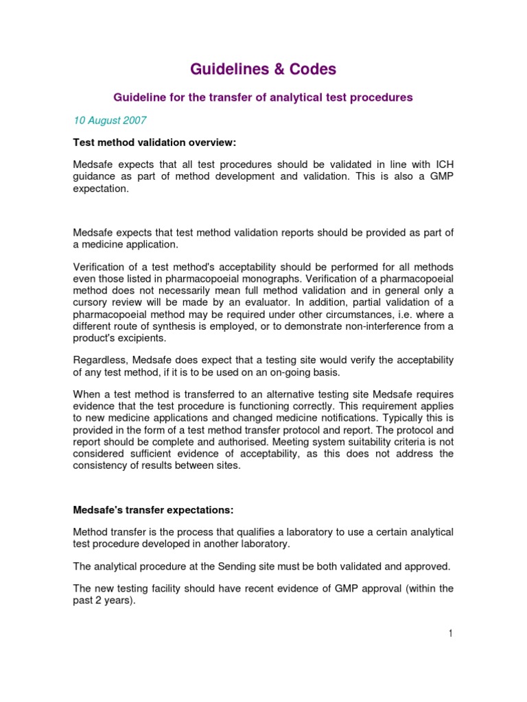Analytical Method Transfer Guidelines | PDF | Verification And ...