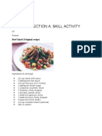 Section A: Skill Activity: Beef Salad (Original Recipe)