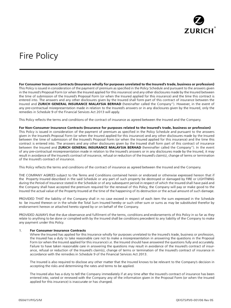 ZGIMB Fire Insurance Policy Wordings V11 HO PDF Real Estate Appraisal Arbitral Tribunal