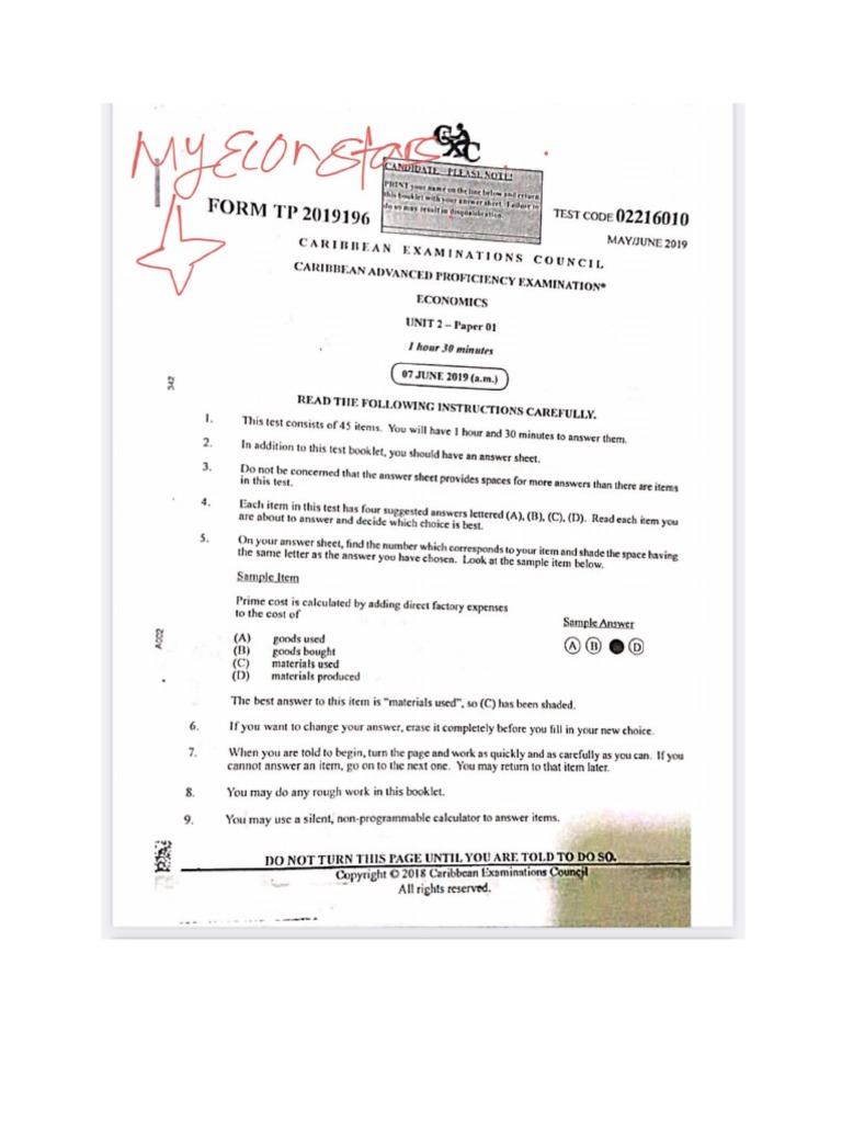 CAPE Economics Unit 2 Paper 1 2019 | PDF