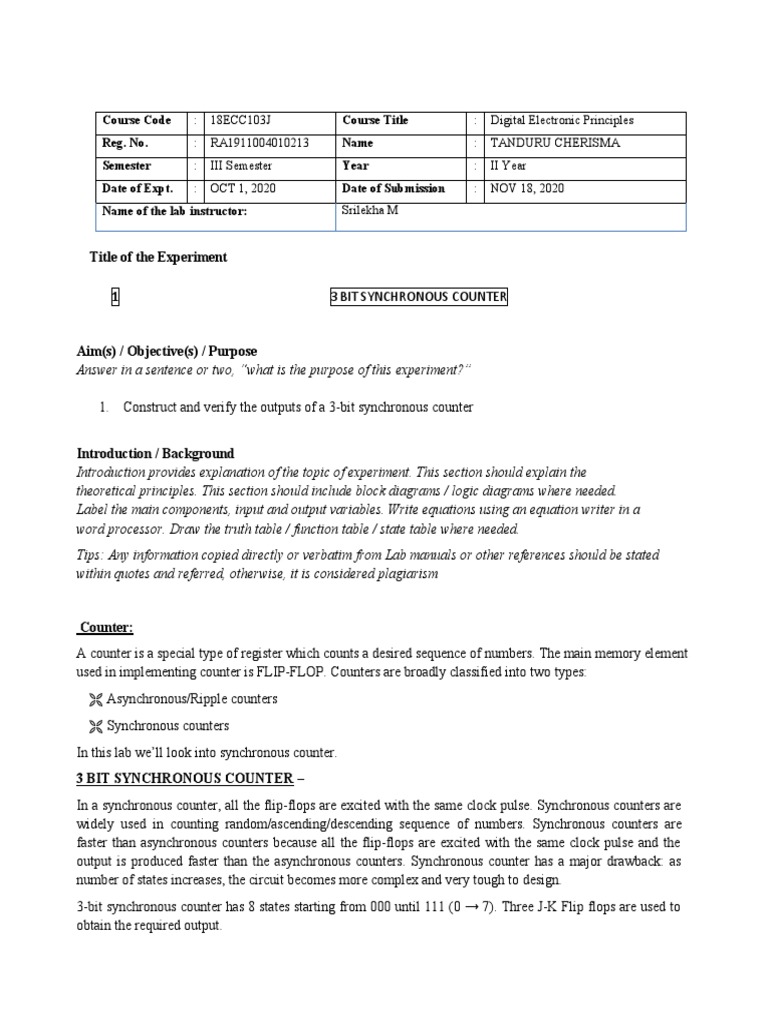 3-Bit Synchronous Counter Design | PDF | Digital Electronics | Computer ...