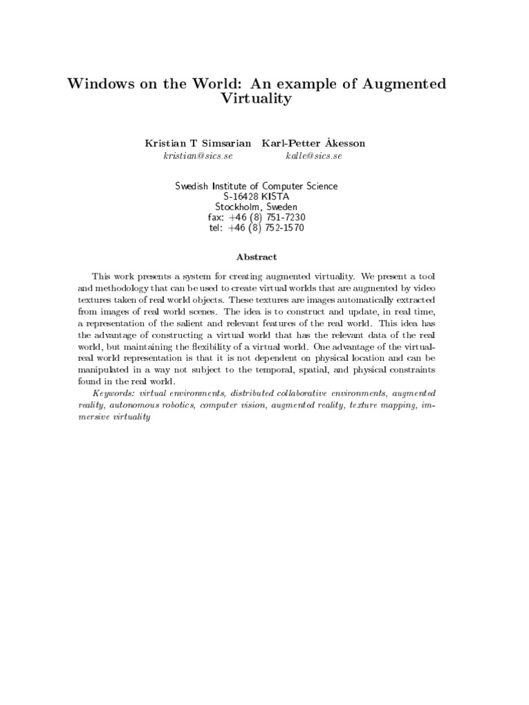 Windows on the World: Augmented Virtuality | PDF | Augmented Reality ...