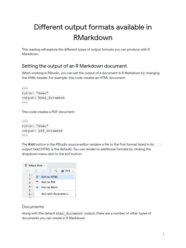 R Markdown Output Formats Explained | PDF | Written Communication ...