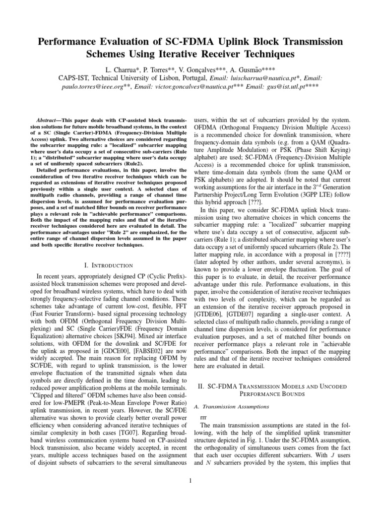 Performance Evaluation of SC-FDMA Uplink Block Transmission Schemes ...