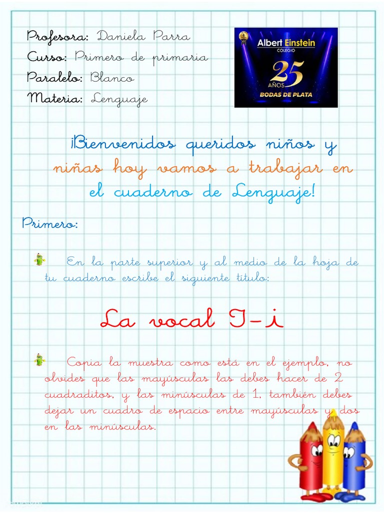 La vocal I-i en el cuaderno de Lenguaje | PDF | Artes del Lenguaje y ...