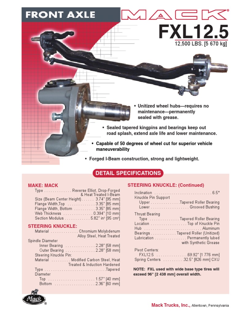 12,500 LBS. (5 670 KG) Unitized Wheel HubsRequires No Maintenance