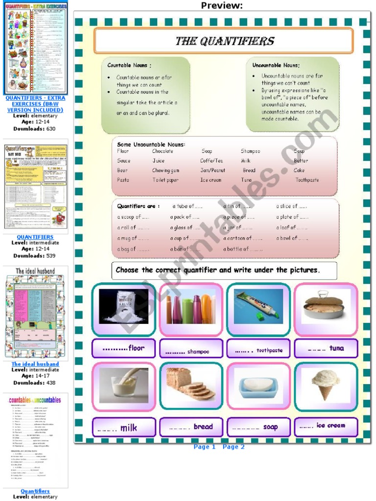 Quantifiers With Picture Exercises - Esl Worksheet by Dasmali34 | PDF