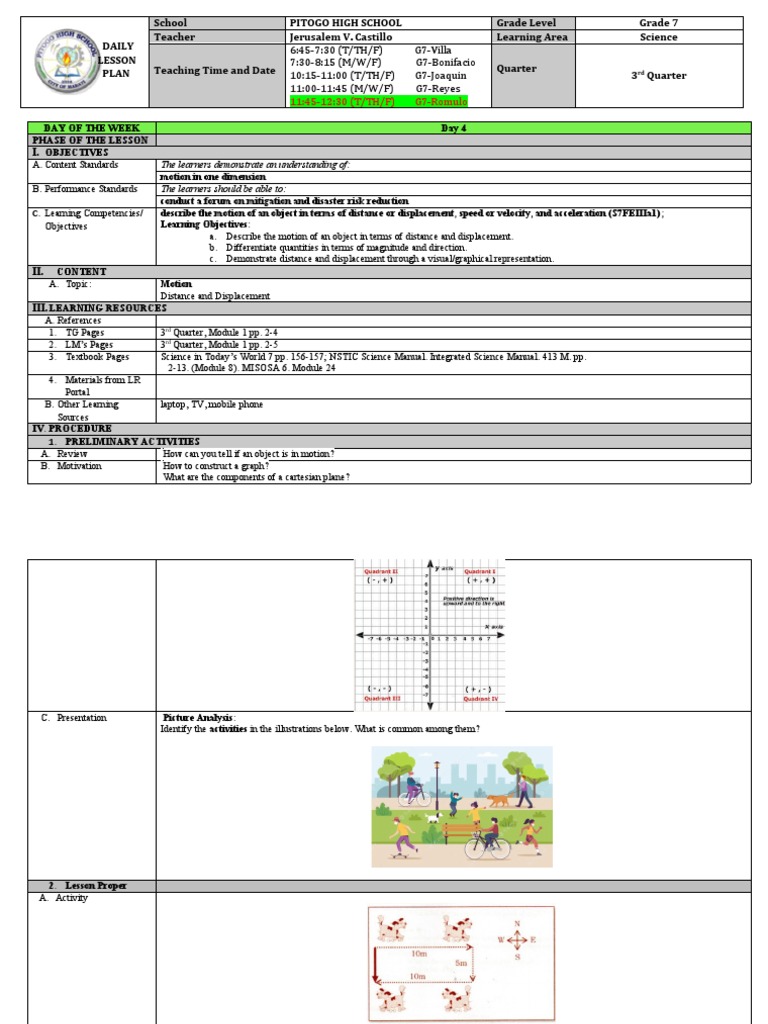 Distance and Displacement Lesson Plan | PDF | Distance | Length