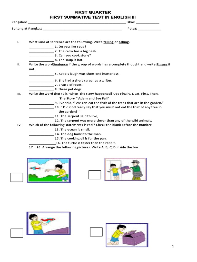 1ST QUARTER Summative Tests (1st-3rd) | PDF | Language Arts ...
