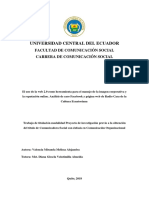 Universidad Central Del Ecuador: Facultad de Comunicación Social Carrera de Comunicación Social