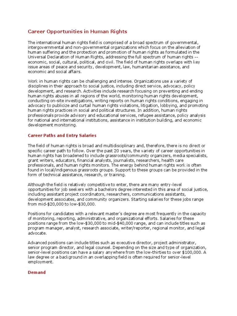 Human Rights Career Paths and Salaries | PDF | Human Rights | United ...