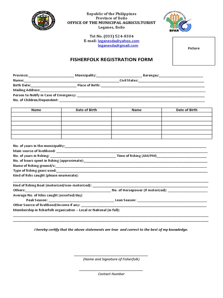 Fisherfolk Registration Form Leganes | PDF | Fish And Humans | Transport