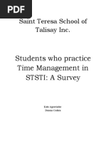 Saint Teresa School of Talisay Inc.: Students Who Practice Time Management in STSTI: A Survey