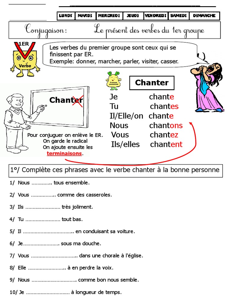 Conjugaison Des Verbes 1er Groupe Présent Verbes Du Premier Groupe CE1 CE2 | PDF
